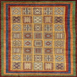 Square Machine Washable Abstract Saffron Red Rug, wshabs533