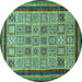 Round Machine Washable Abstract Turquoise Modern Area Rugs, wshabs533turq