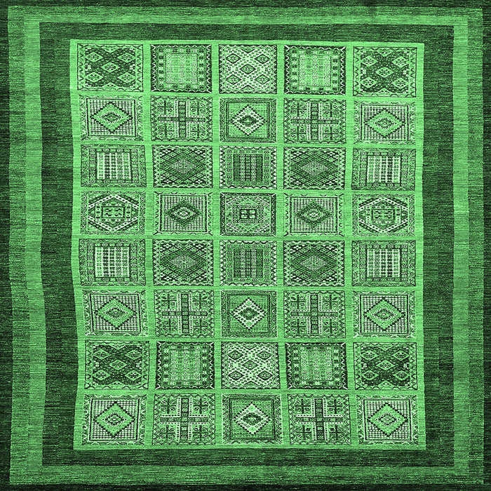 Square Machine Washable Abstract Emerald Green Modern Area Rugs, wshabs533emgrn