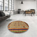 Round Machine Washable Abstract Saffron Red Rug in a Office, wshabs533