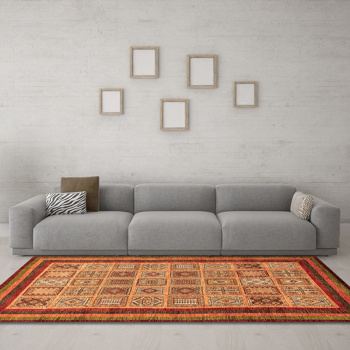 Machine Washable Abstract Orange Modern Area Rugs in a Living Room, wshabs533org