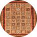 Round Machine Washable Abstract Orange Modern Area Rugs, wshabs533org