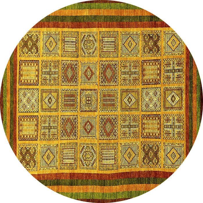 Round Machine Washable Abstract Yellow Modern Rug, wshabs533yw