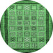 Round Machine Washable Abstract Emerald Green Modern Area Rugs, wshabs533emgrn