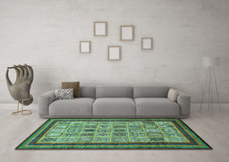 Machine Washable Abstract Turquoise Modern Area Rugs in a Living Room,, wshabs533turq