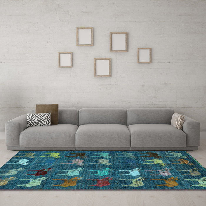 Machine Washable Abstract Light Blue Modern Rug in a Living Room, wshabs5340lblu