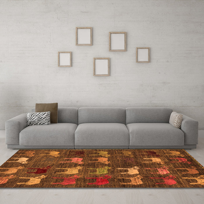 Machine Washable Abstract Orange Modern Area Rugs in a Living Room, wshabs5340org
