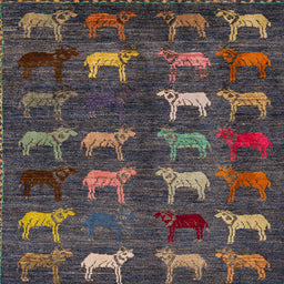 Square Abstract Burgundy Brown Modern Rug, abs5340