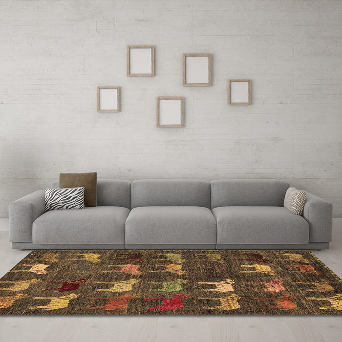 Machine Washable Abstract Brown Modern Rug in a Living Room,, wshabs5340brn
