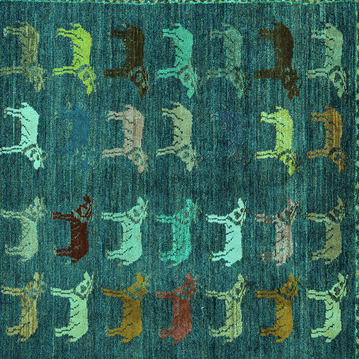 Square Machine Washable Abstract Turquoise Modern Area Rugs, wshabs5340turq