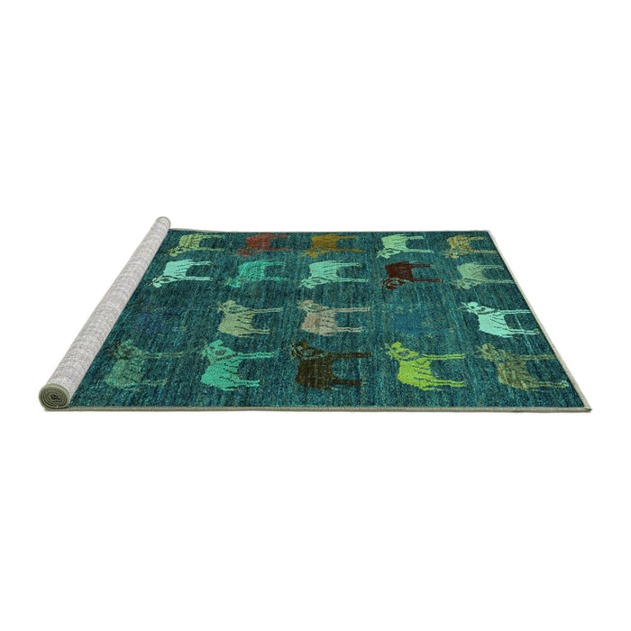 Sideview of Machine Washable Abstract Turquoise Modern Area Rugs, wshabs5340turq