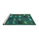 Sideview of Machine Washable Abstract Turquoise Modern Area Rugs, wshabs5340turq