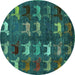 Round Machine Washable Abstract Turquoise Modern Area Rugs, wshabs5340turq