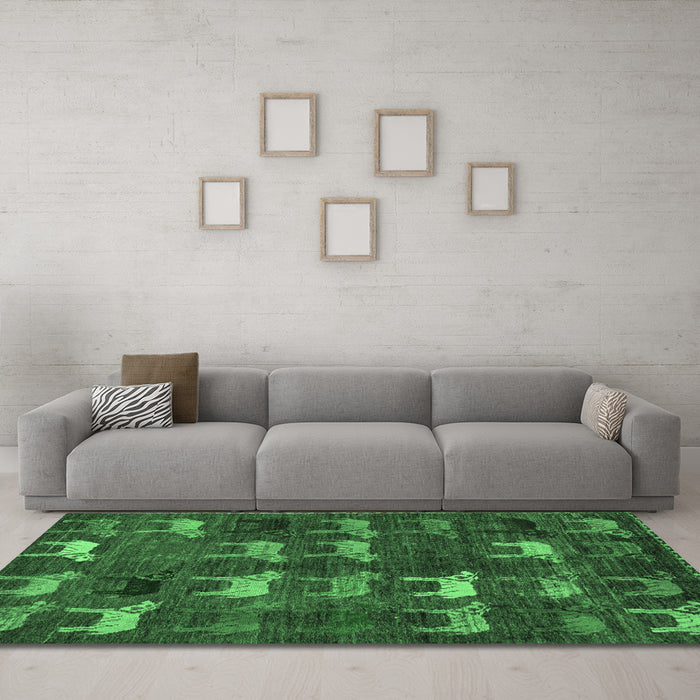 Machine Washable Abstract Emerald Green Modern Area Rugs in a Living Room,, wshabs5340emgrn