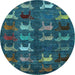 Round Abstract Light Blue Modern Rug, abs5340lblu