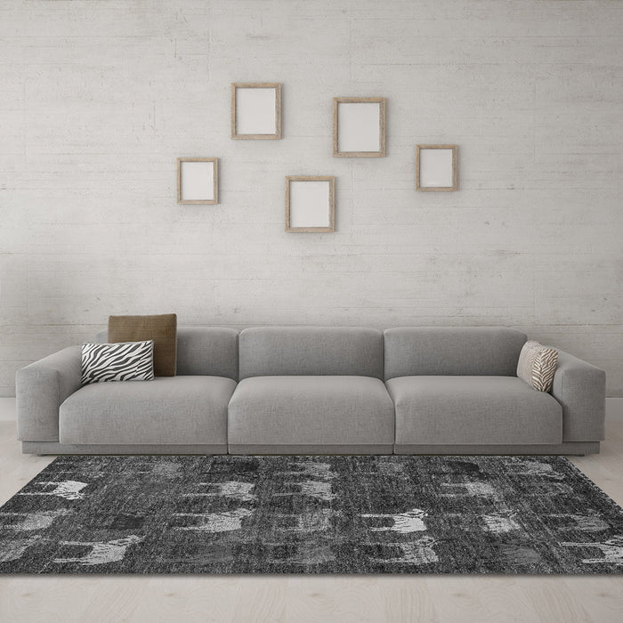 Machine Washable Abstract Gray Modern Rug in a Living Room,, wshabs5340gry