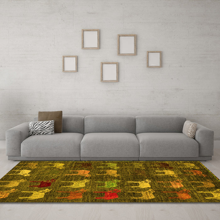 Machine Washable Abstract Yellow Modern Rug in a Living Room, wshabs5340yw