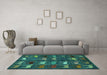 Machine Washable Abstract Turquoise Modern Area Rugs in a Living Room,, wshabs5340turq