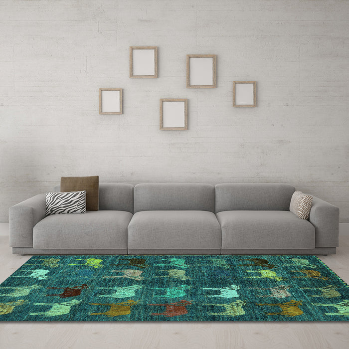 Machine Washable Abstract Turquoise Modern Area Rugs in a Living Room,, wshabs5340turq