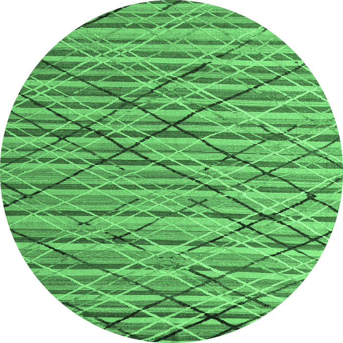 Round Machine Washable Abstract Emerald Green Modern Area Rugs, wshabs5341emgrn