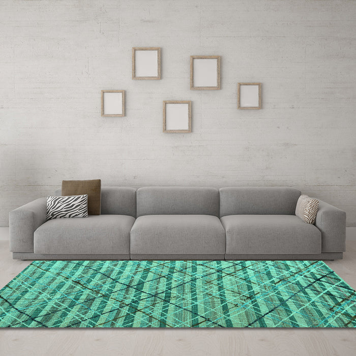 Machine Washable Abstract Turquoise Modern Area Rugs in a Living Room,, wshabs5341turq