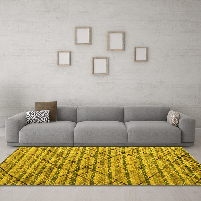 Machine Washable Abstract Yellow Modern Rug in a Living Room, wshabs5341yw