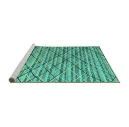 Sideview of Machine Washable Abstract Turquoise Modern Area Rugs, wshabs5341turq