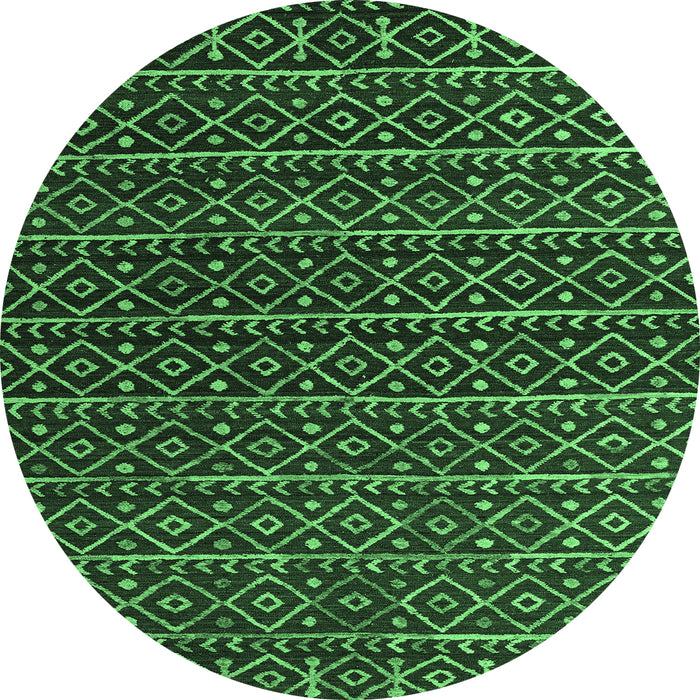 Round Machine Washable Abstract Emerald Green Modern Area Rugs, wshabs5342emgrn