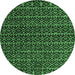 Round Machine Washable Abstract Emerald Green Modern Area Rugs, wshabs5342emgrn