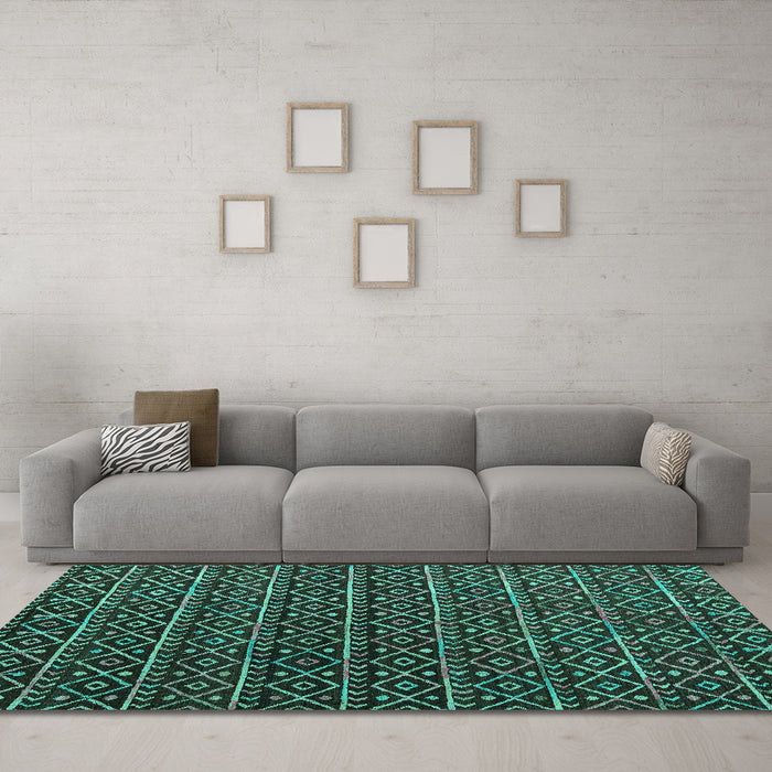 Machine Washable Abstract Turquoise Modern Area Rugs in a Living Room,, wshabs5342turq