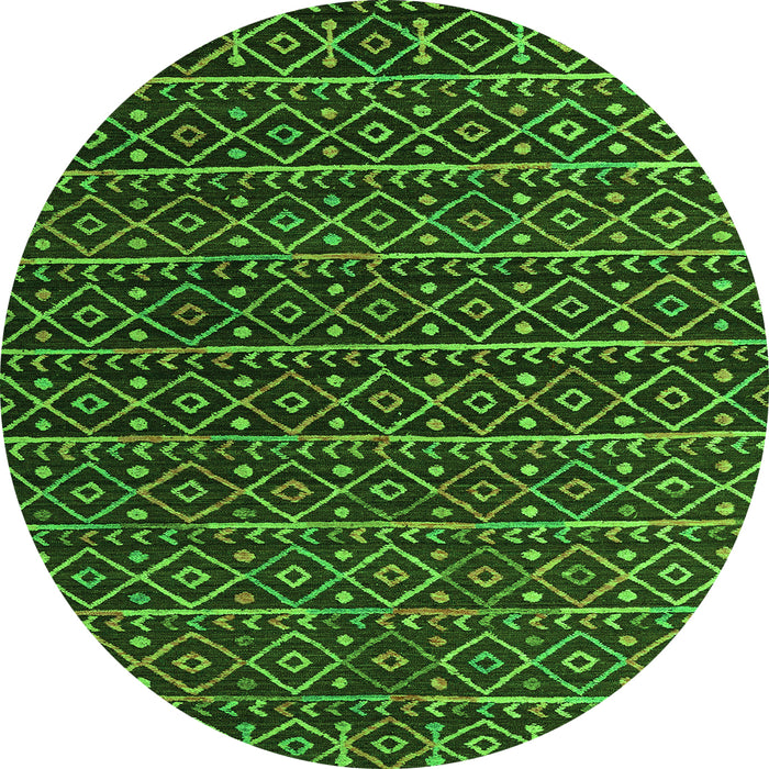 Round Machine Washable Abstract Green Modern Area Rugs, wshabs5342grn