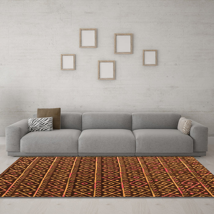 Machine Washable Abstract Orange Modern Area Rugs in a Living Room, wshabs5342org