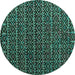 Round Machine Washable Abstract Turquoise Modern Area Rugs, wshabs5342turq