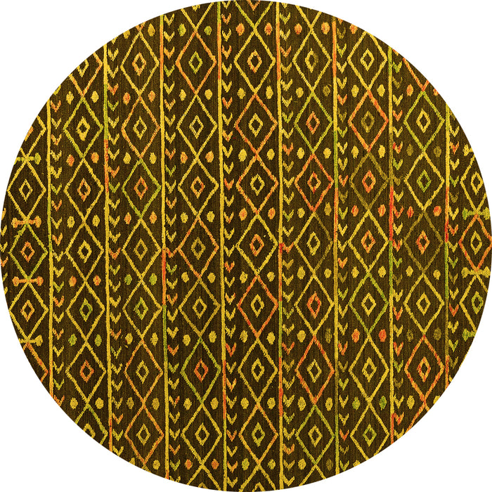 Round Machine Washable Abstract Yellow Modern Rug, wshabs5342yw