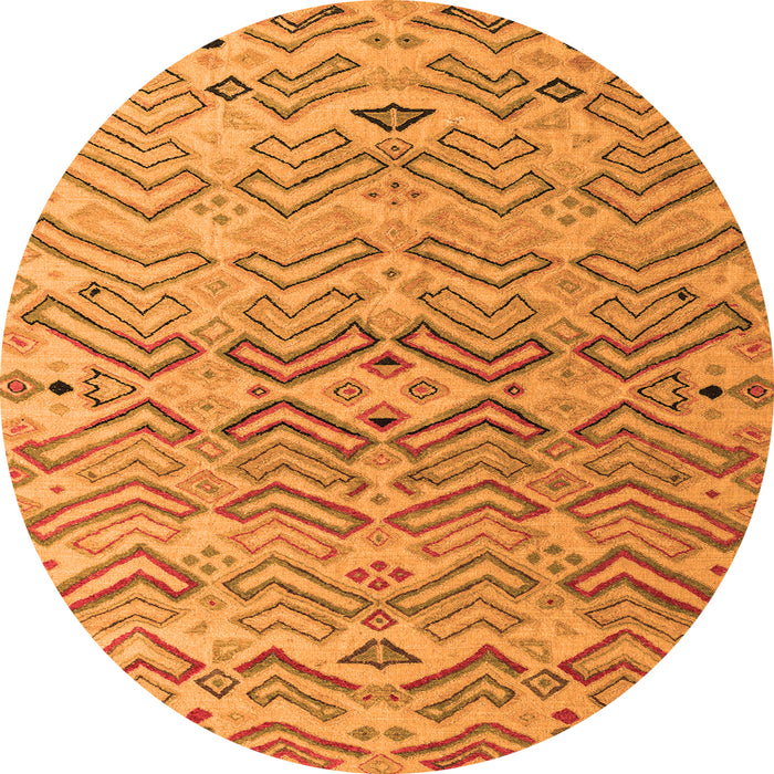 Round Machine Washable Abstract Orange Modern Area Rugs, wshabs5343org