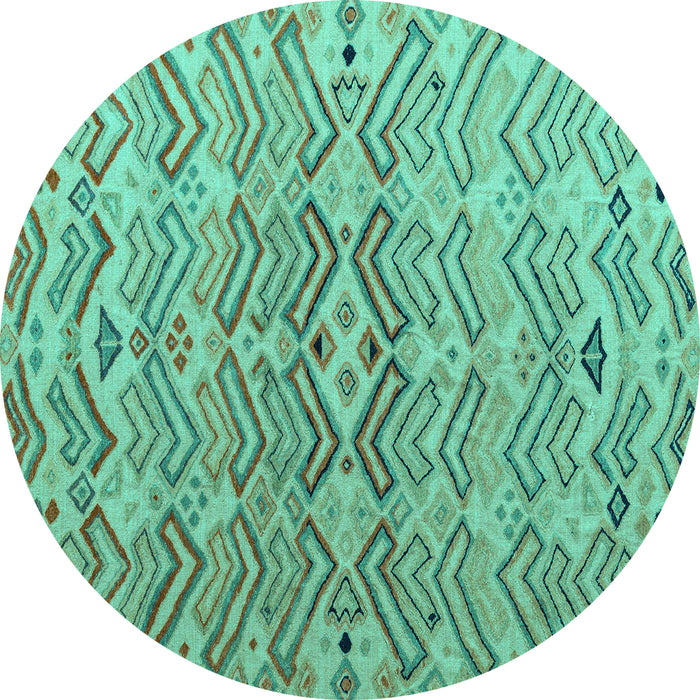 Round Machine Washable Abstract Turquoise Modern Area Rugs, wshabs5343turq