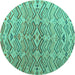 Round Machine Washable Abstract Turquoise Modern Area Rugs, wshabs5343turq