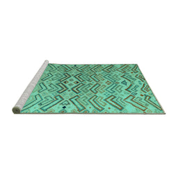 Sideview of Machine Washable Abstract Turquoise Modern Area Rugs, wshabs5343turq