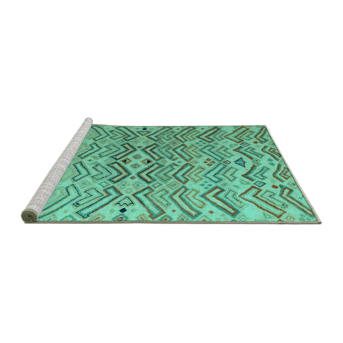 Sideview of Machine Washable Abstract Turquoise Modern Area Rugs, wshabs5343turq