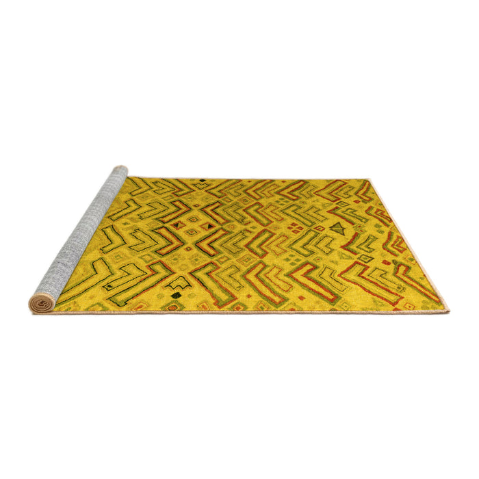 Sideview of Machine Washable Abstract Yellow Modern Rug, wshabs5343yw