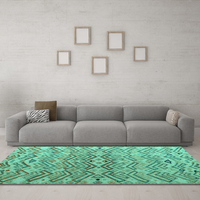 Machine Washable Abstract Turquoise Modern Area Rugs in a Living Room,, wshabs5343turq