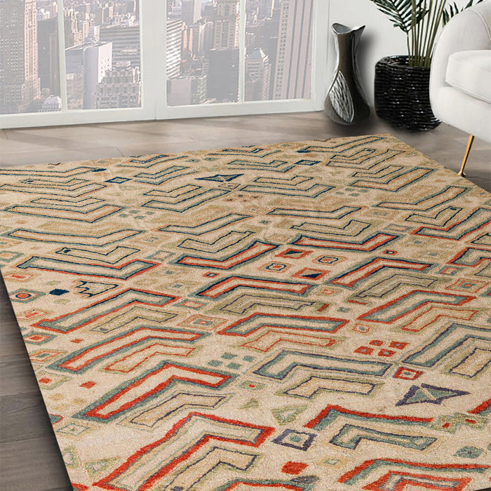 Machine Washable Abstract Brown Sugar Brown Rug in a Family Room, wshabs5343