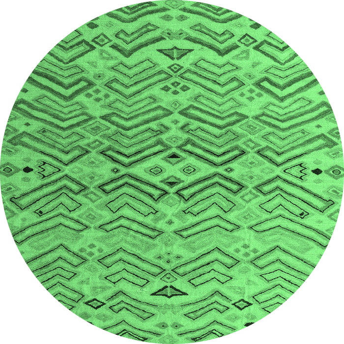 Round Machine Washable Abstract Emerald Green Modern Area Rugs, wshabs5343emgrn