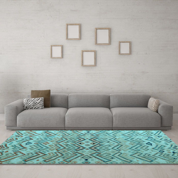 Machine Washable Abstract Light Blue Modern Rug in a Living Room, wshabs5343lblu