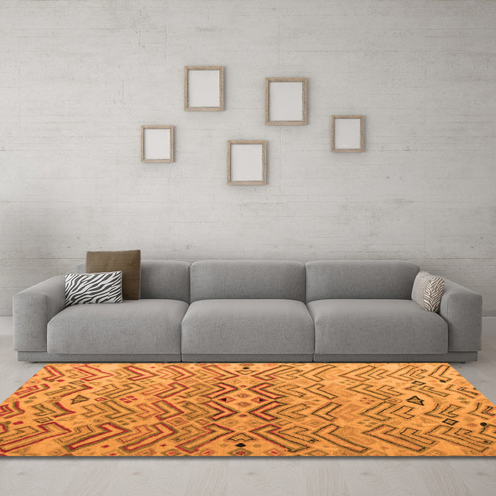 Machine Washable Abstract Orange Modern Area Rugs in a Living Room, wshabs5343org