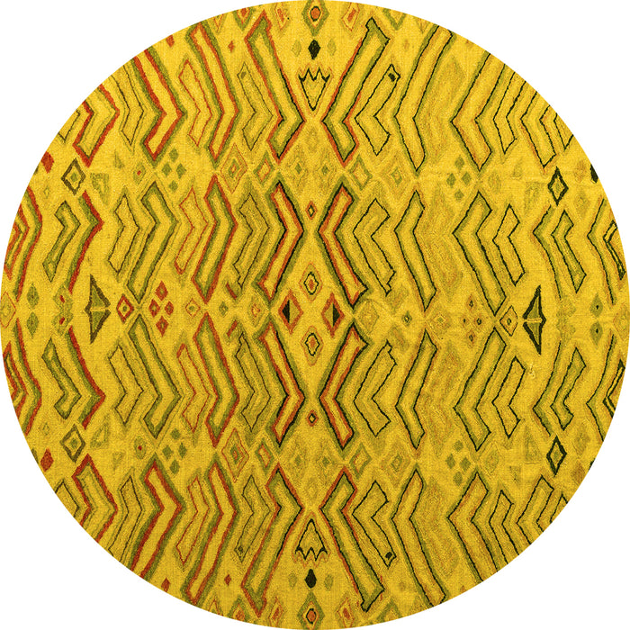 Round Abstract Yellow Modern Rug, abs5343yw