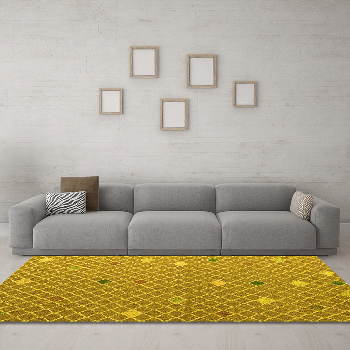 Machine Washable Abstract Yellow Modern Rug in a Living Room, wshabs5344yw