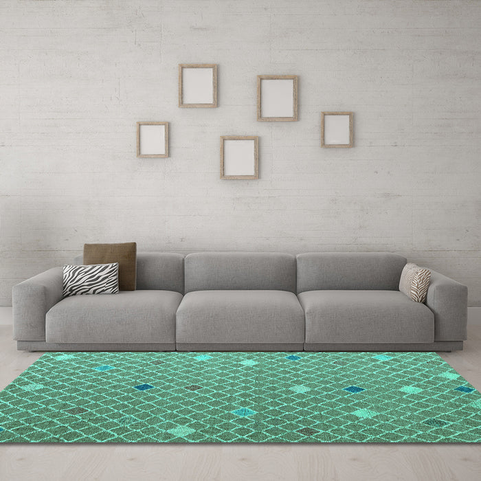 Machine Washable Abstract Turquoise Modern Area Rugs in a Living Room,, wshabs5344turq