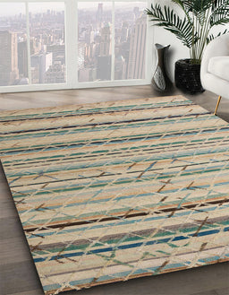 Abstract Khaki Green Modern Rug in Family Room, abs5345