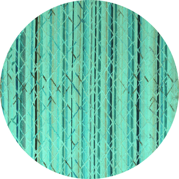 Round Machine Washable Abstract Turquoise Modern Area Rugs, wshabs5345turq